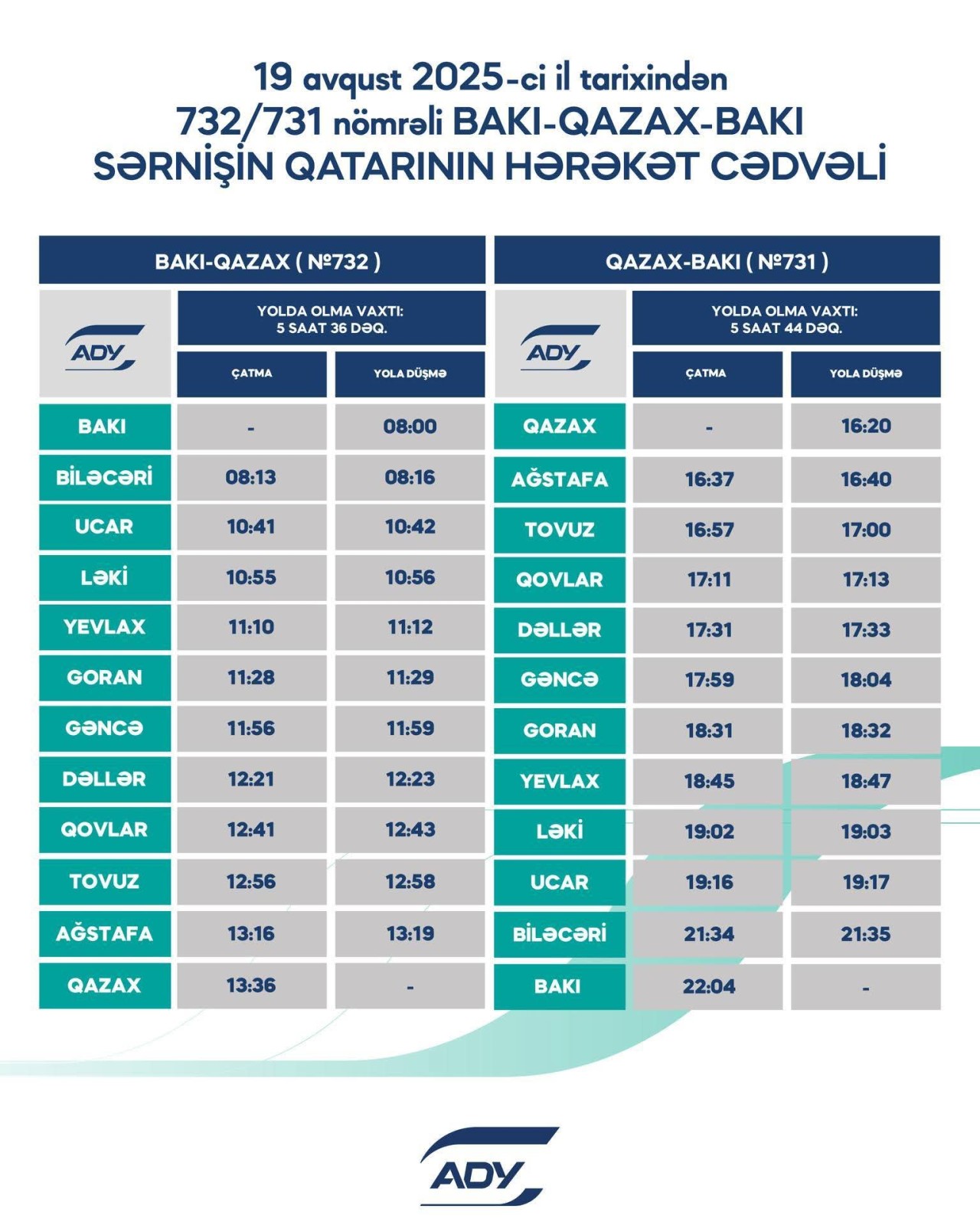 Rayonlararası marşrutlar üzrə qatarların qrafiki dəyişdi - SİYAHI